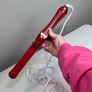 Like new Beachwaver B1 red glitter 1” rotating curling iron